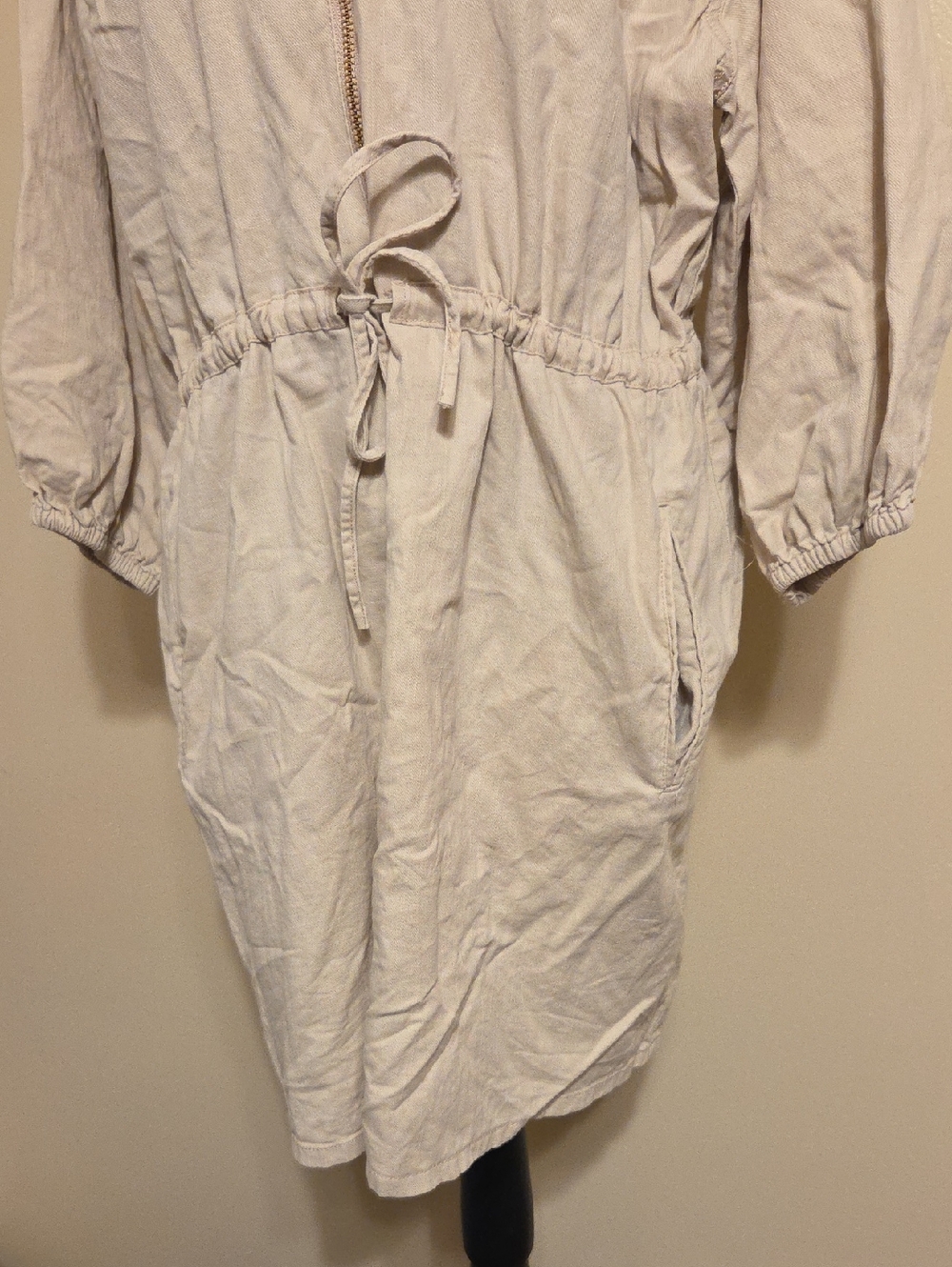 J. CREW Utility Cinched Zip Up Dress Drapey Cotton Khaki Cream Tan Beige Small - Picture 5 of 12